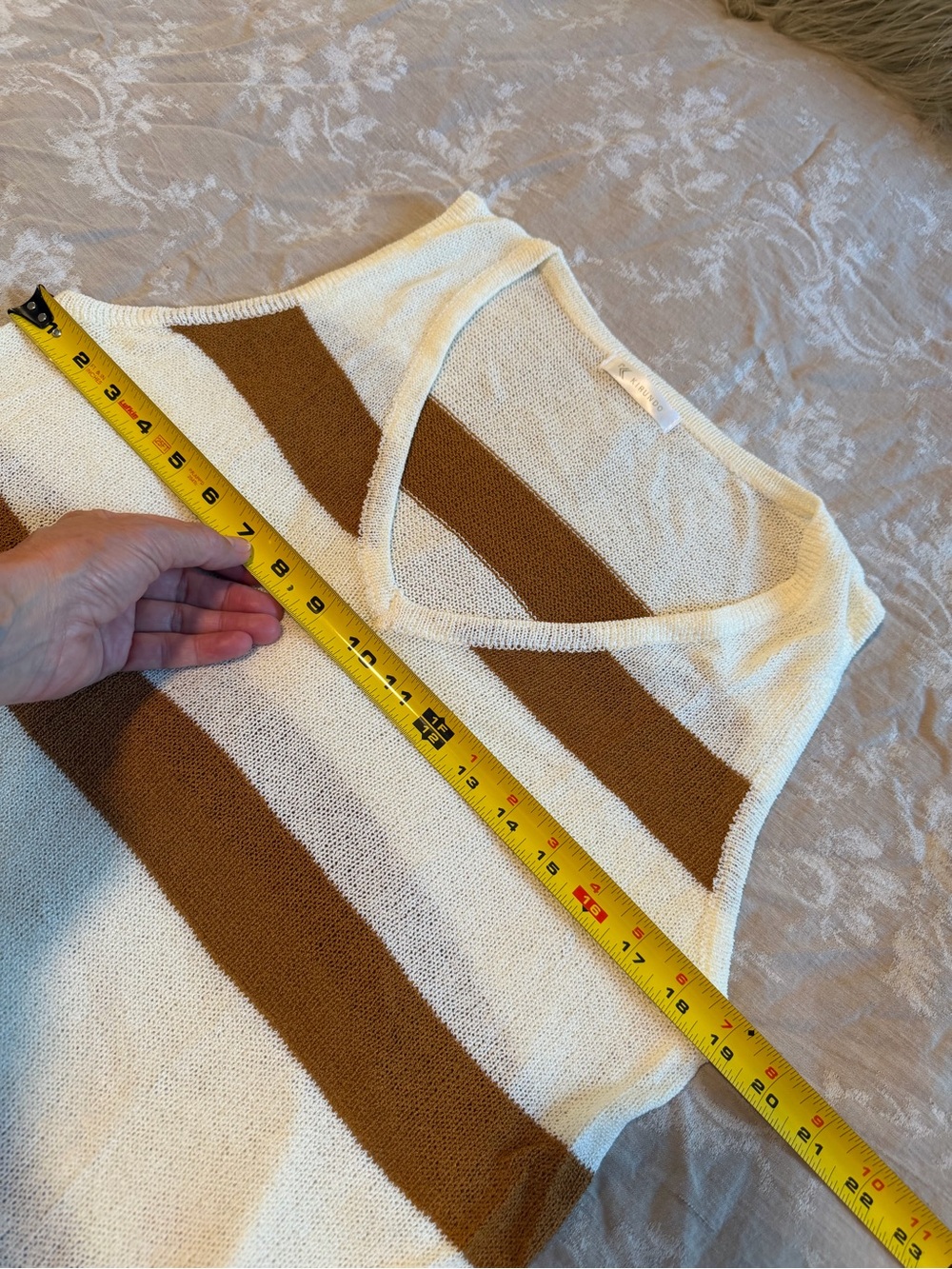 Kirundo Sleeveless Knit Shorts - Cream with Brown Stripes, Size Medium - Picture 9 of 13